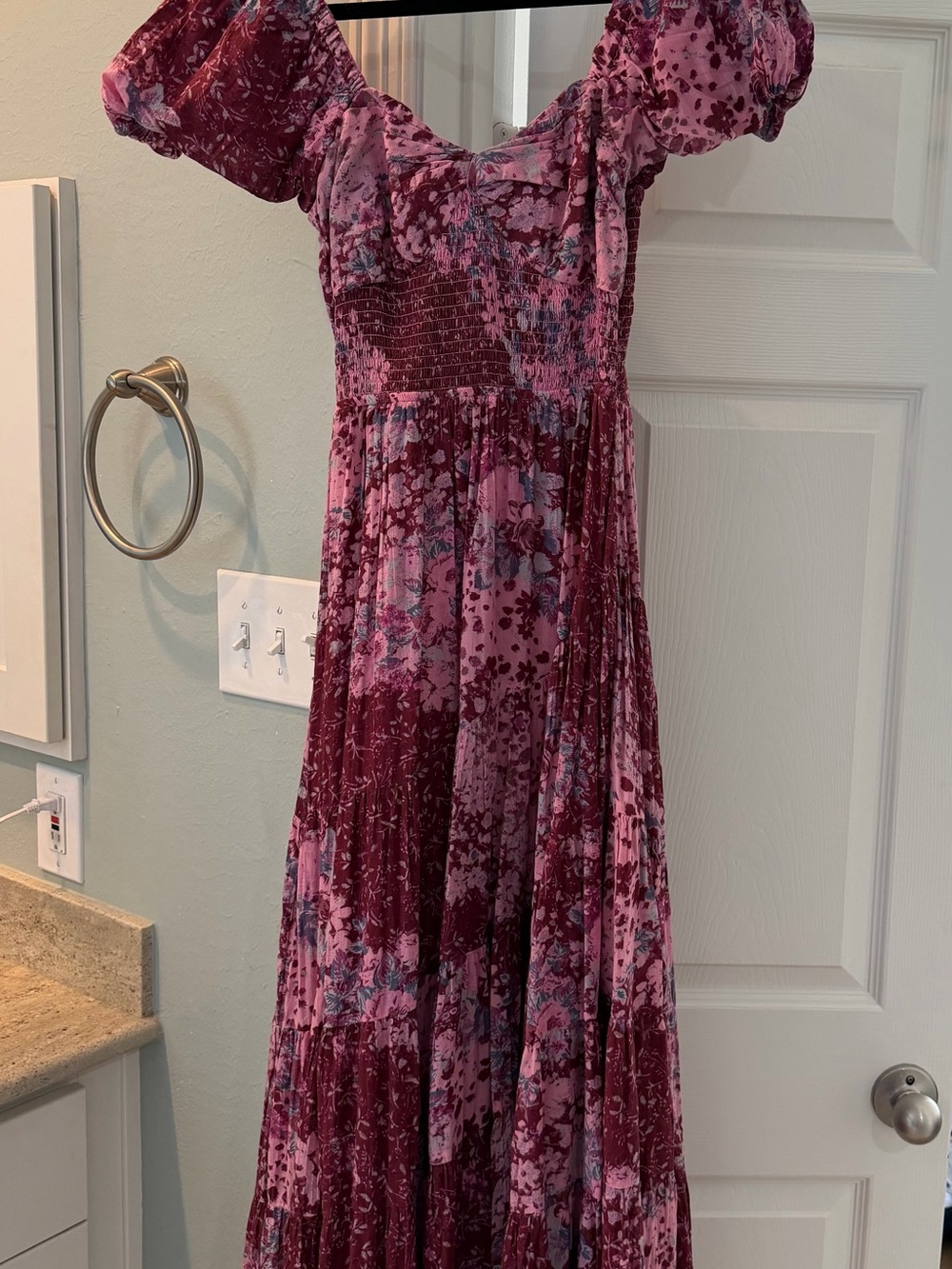 Free People Floral Maxi Dress in Berry and Rose